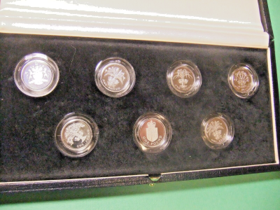STUNNING 1983-1989 UK Royal Mint Set of 7 Silver proof 1 Pound PIEDFORT Coins