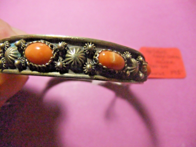 RARE Antique 1920s-1930s Coral and Silver Bracelet - Ladies