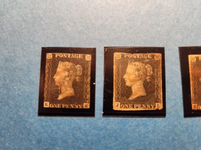 RARE! 4x 1840 British 1 PENNY BLACK Stamps, Used, Red Maltese Crosses