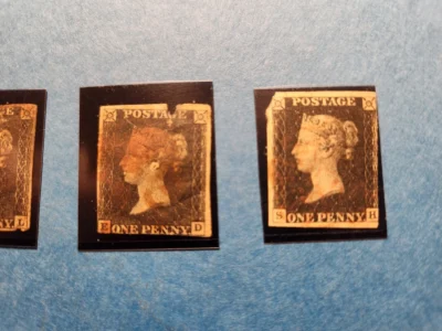 RARE! 4x 1840 British 1 PENNY BLACK Stamps, Used, Red Maltese Crosses