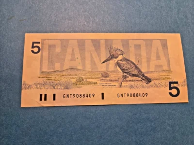RARE. 1986 Canada 5 Dollar ERROR Note - Gutter Fold - VF30