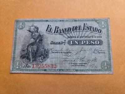 1900 Colombia 1 Peso Banknote - VF30