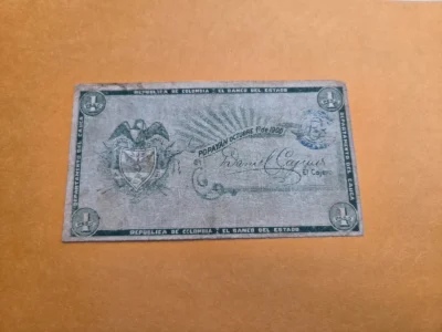 1900 Colombia 1 Peso Banknote - VF30